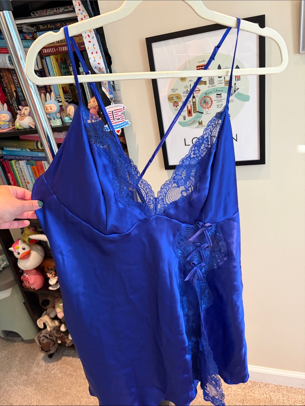Lace-Trim Satin Chemise in Royal Blue